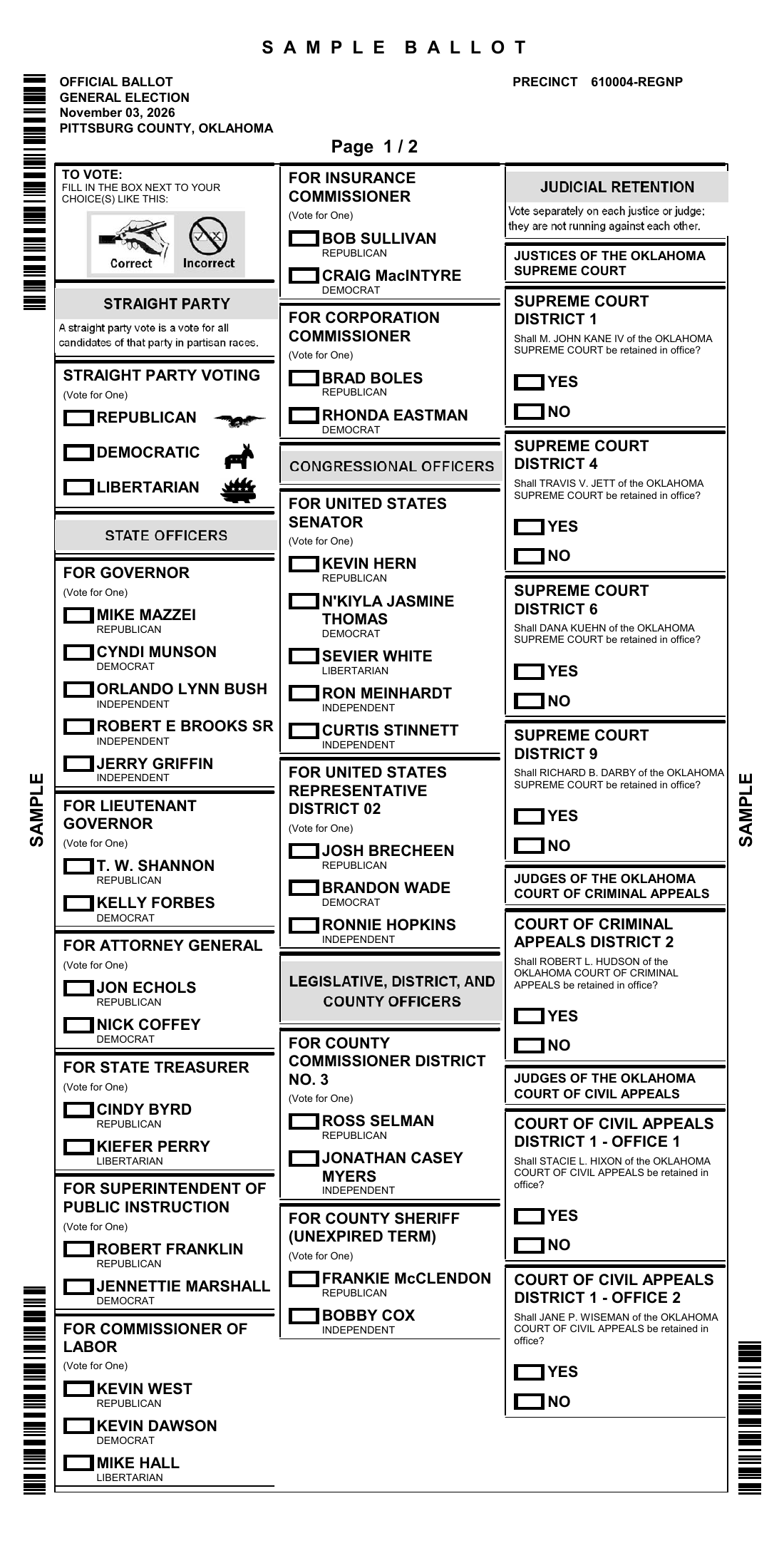County ballot, precinct 610004-REGNP, page 1. The full text of every contest is transcribed in the guide and below.